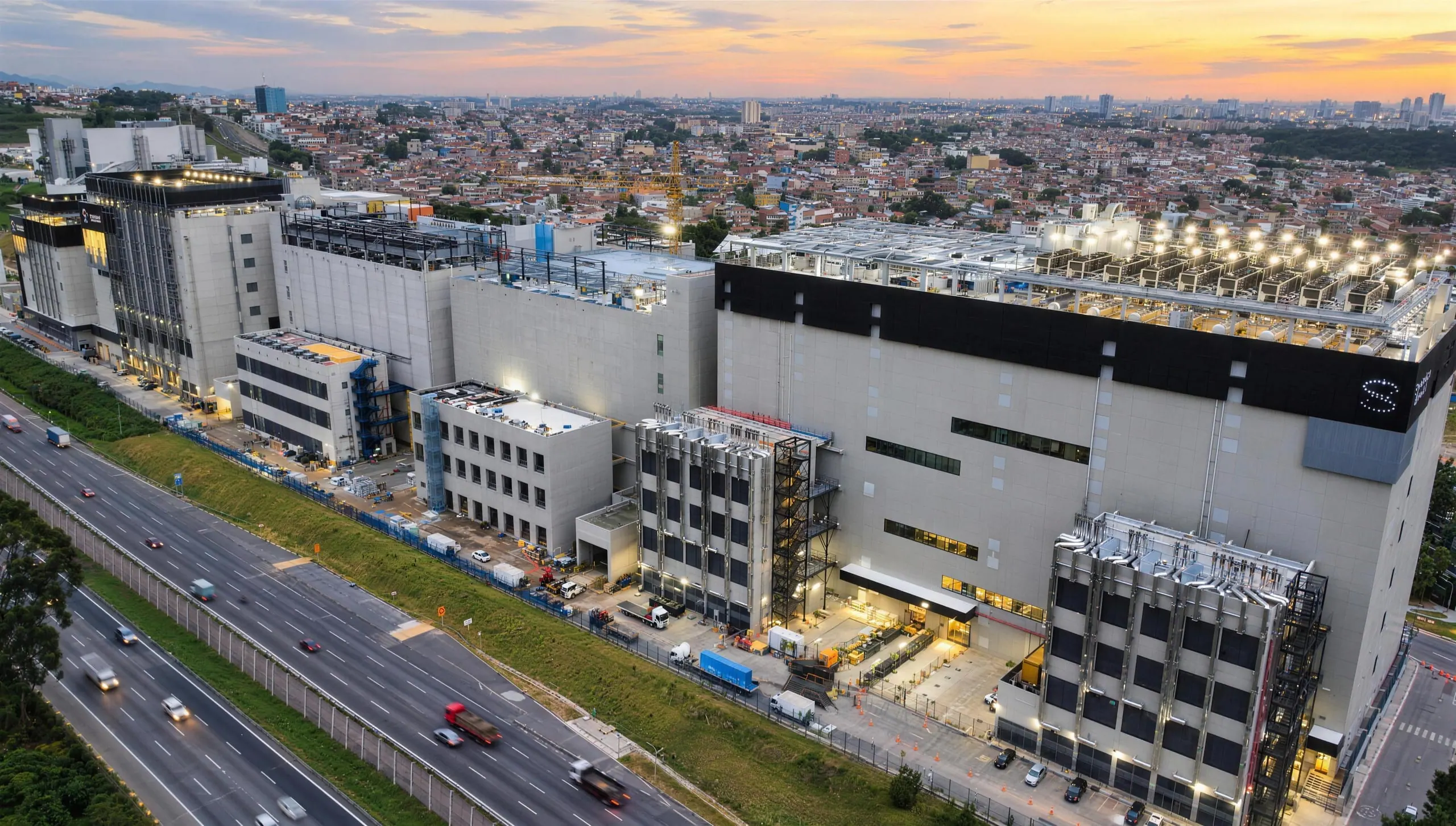 Vista aérea do campus de data centers da Scala em Barueri, ao lado da rodovia